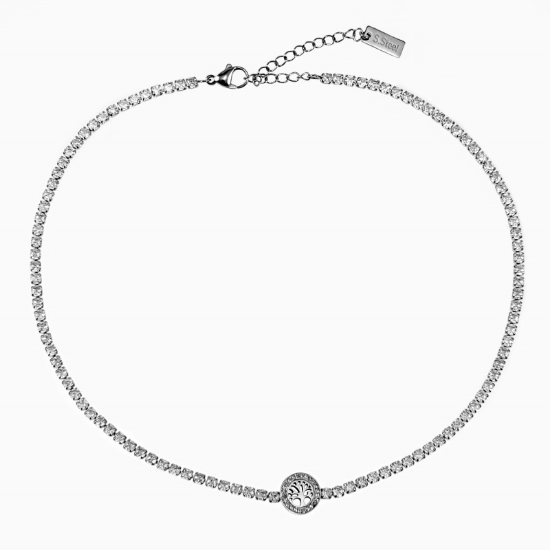 Levensboom Ketting Dames Stalen Tree Of Life Necklace Choker Zirkonia Levensboom Ketting Dames Stalen Tree Of Life Necklace Choker Zirkonia
