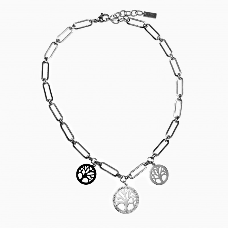 Levensboom Ketting met Zirkonen Stalen Paperclip Ketting Dames Levensboom Ketting met Zirkonen Stalen Paperclip Ketting Dames