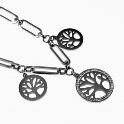 Levensboom Ketting met Zirkonen Stalen Paperclip Ketting Dames