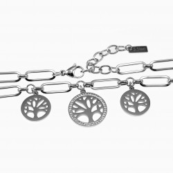 Levensboom Ketting met Zirkonen Stalen Paperclip Ketting Dames