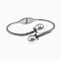 Bangle Dames - Roestvrij Staal - Open Armband met Parels en Zirkonia's