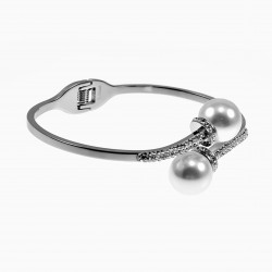 Bangle Dames - Roestvrij Staal - Open Armband met Parels en Zirkonia's