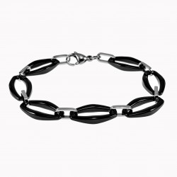 Ovale Schakelsarmband - Zwart Keramiek - Titanium Staal - Armband Dames