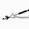 Ketting Dames - Onyxkralen -  Roestvrij Staal - Cubaanse Schakelketting - Yin Yang Hanger
