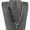 Ketting Dames - Onyxkralen -  Roestvrij Staal - Cubaanse Schakelketting - Yin Yang Hanger