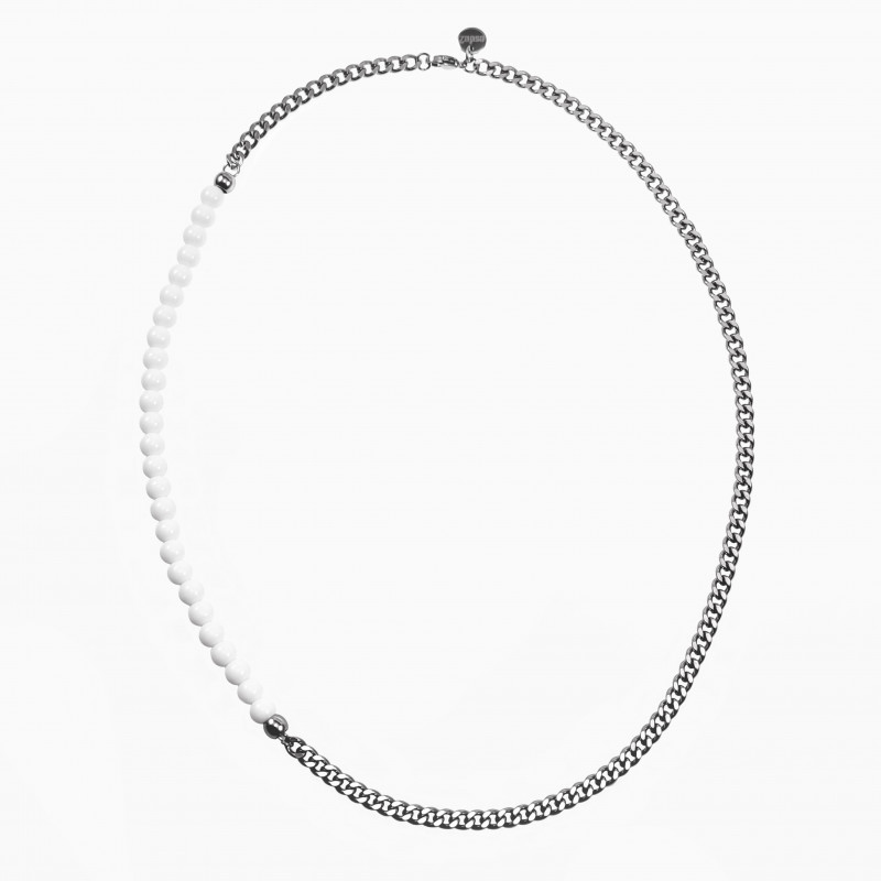 Witte Kralen Ketting Heren RVS Cubaanse Schakelketting met Agaatstenen Witte Kralen Ketting Heren RVS Cubaanse Schakelketting met Agaatstenen