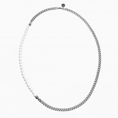 Witte Kralen Ketting Heren RVS Cubaanse Schakelketting met Agaatstenen