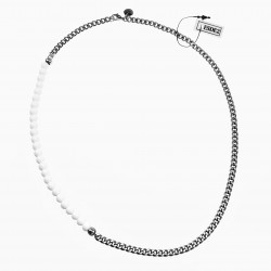 Witte Kralen Ketting Heren RVS Cubaanse Schakelketting met Agaatstenen
