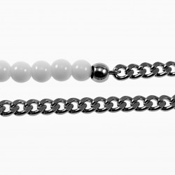 Witte Kralen Ketting Heren RVS Cubaanse Schakelketting met Agaatstenen