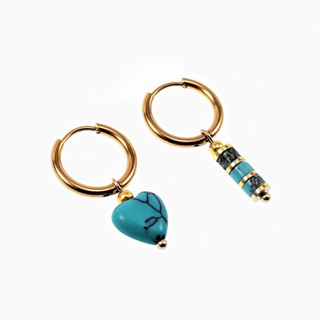 Dames Oorringen met Turquoise Hart en Buis Stenen Verguld Stalen
