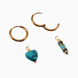 ∅16mm Oorringen met Turquoise Stenen - Verguld Stalen - Dames Oorbellen met Hart en Buis Hangers
