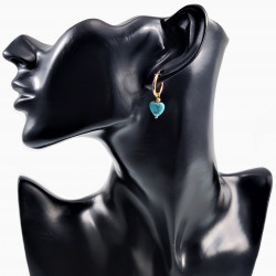 ∅16mm Oorringen met Turquoise Stenen - Verguld Stalen - Dames Oorbellen met Hart en Buis Hangers