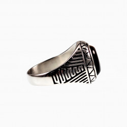 Heren Ring met Steen - Roestvrij Staal. Grote Ring met Ovale Tijgeroog