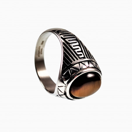 Heren Ring met Steen - Roestvrij Staal. Grote Ring met Ovale Tijgeroog