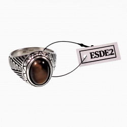 Heren Ring met Steen - Roestvrij Staal. Grote Ring met Ovale Tijgeroog