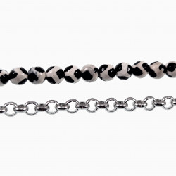 Dames RVS Ronde Schakelketting met Tibetaanse onyx kralen Schelphanger