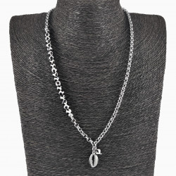 Dames RVS Ronde Schakelketting met Tibetaanse onyx kralen Schelphanger