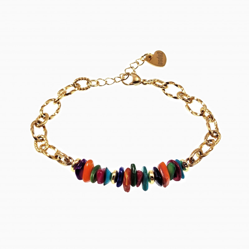 Gekleurde Kralenarmband Verguld RVS Natuurlijke Stenen Verstelbaar Gekleurde Kralenarmband Verguld RVS Natuurlijke Stenen Verstelbaar