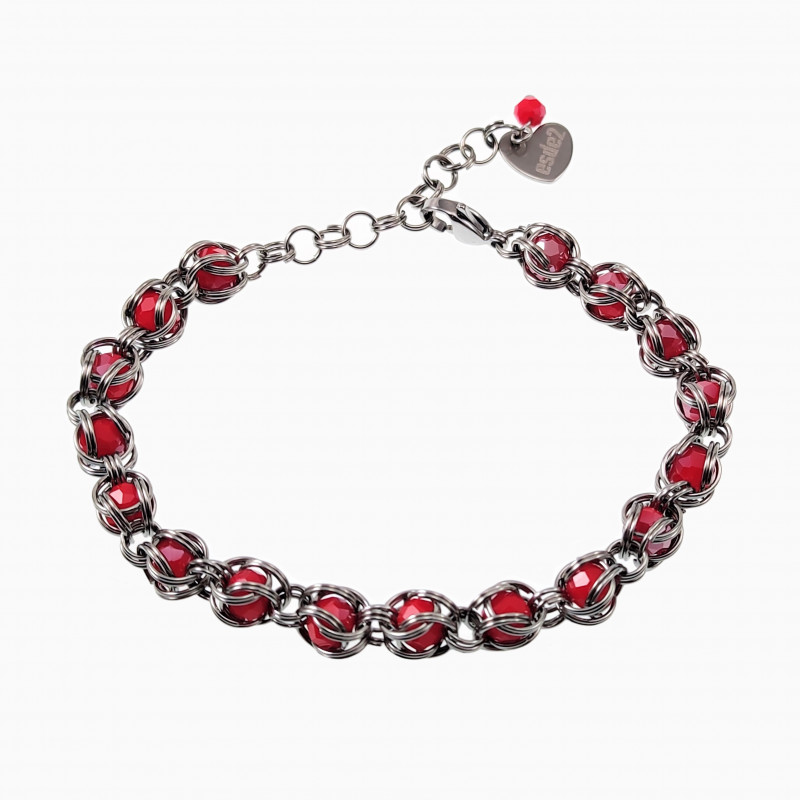 Armband Dames - RVS Verstelbaar Schakelsarmband met Rode Kristal Armband Dames - RVS Verstelbaar Schakelsarmband met Rode Kristal