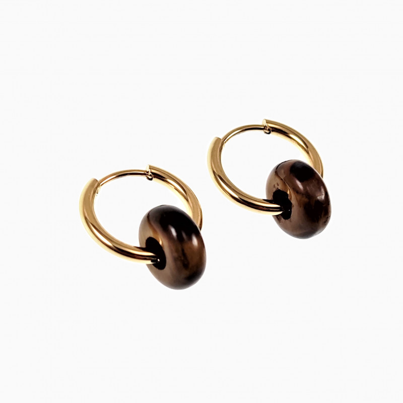 ∅16mm Dames Oorringen met Tijgeroog Stenen Donut Hangers Verguld RVS