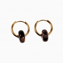 ∅16mm Dames Oorringen met Tijgeroog Stenen Donut Hangers Verguld RVS