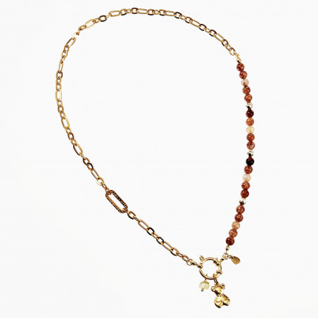 55cm Ketting Dames Verguld RVS Schakelketting Natuursteen  Beerhanger