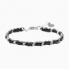 22cm x 7mm Cubaanse Armband met Zwarte PU-Leer Dames RVS verstelbar