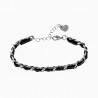 22cm x 7mm Cubaanse Armband met Zwarte PU-Leer Dames RVS verstelbar