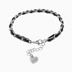 22cm x 7mm Cubaanse Armband met Zwarte PU-Leer Dames RVS verstelbar