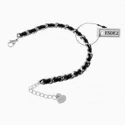 22cm x 7mm Cubaanse Armband met Zwarte PU-Leer Dames RVS verstelbar