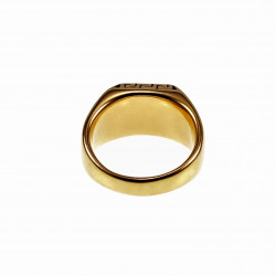 Ring Heren - Kroon Desing - Verguld Roestvrij Staal - Zwarte Emaille Zegelring