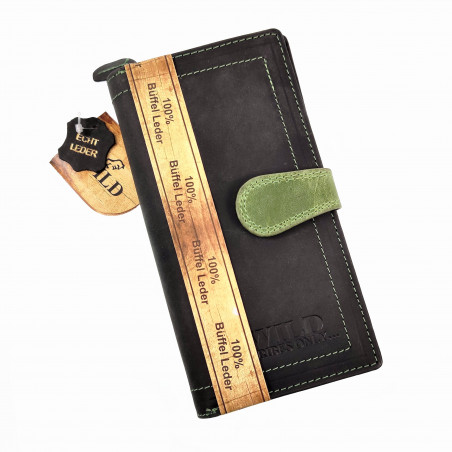 RFID Portemonnee met 28 kaartsleuven Dames Zwart Groen Buffelleer