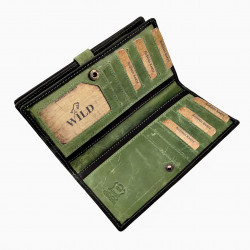 RFID Portemonnee met 28 kaartsleuven Dames Zwart Groen Buffelleer