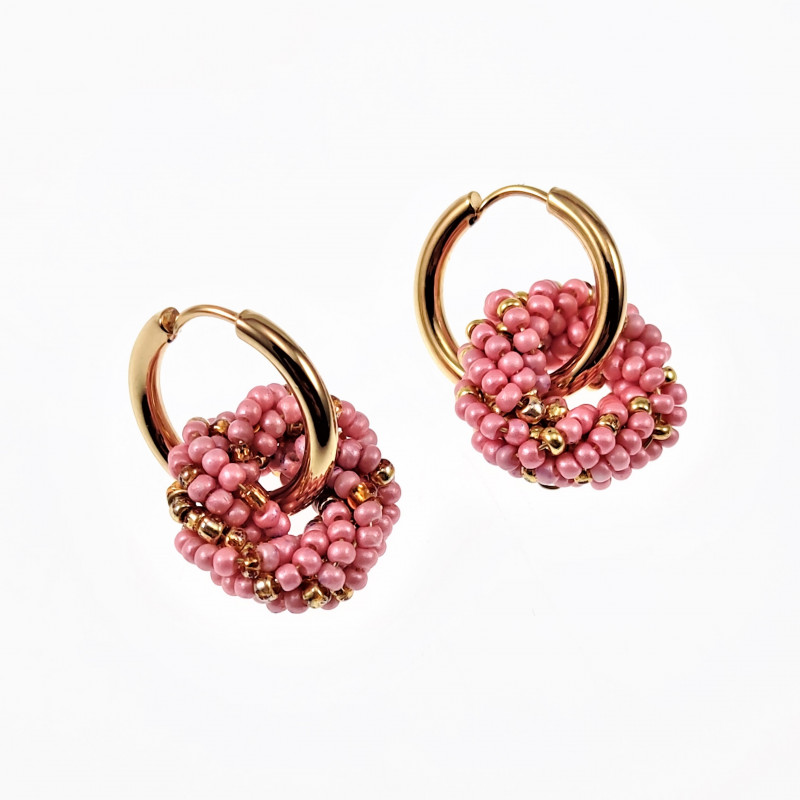 Ø18mm Oorringen Dames - Kristallen Goudkleur-Roze - Verguld Roestvrij staal - Oorbellen met Ronde Hanger