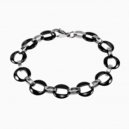 Ronde Schakelsarmband - Zwart Keramiek - Titanium Staal - Armband Dames