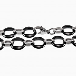 Ronde Schakelsarmband - Zwart Keramiek - Titanium Staal - Armband Dames
