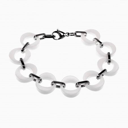 Ronde Schakelsarmband - Witte Keramiek - Titanium Staal - Armband Dames