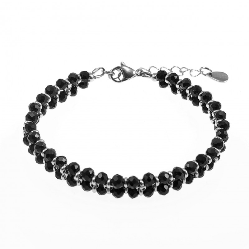 Dubbele Armband Dames RVS Gefacetteerde Kristallen Zwarte Verstelbaar Dubbele Armband Dames RVS Gefacetteerde Kristallen Zwarte Verstelbaar