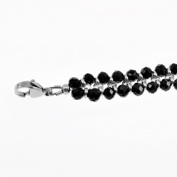 Dubbele Armband Dames RVS Gefacetteerde Kristallen Zwarte Verstelbaar
