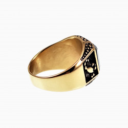Zegelring Heren - Schorpioenen Ontwerp - Stalen Goudkleur - Ring met Onyx Steen