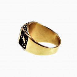 Zegelring Heren - Schorpioenen Ontwerp - Stalen Goudkleur - Ring met Onyx Steen