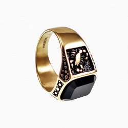 Zegelring Heren - Schorpioenen Ontwerp - Stalen Goudkleur - Ring met Onyx Steen