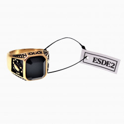 Zegelring Heren - Schorpioenen Ontwerp - Stalen Goudkleur - Ring met Onyx Steen