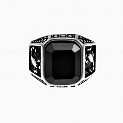 Zegelring Heren - Schorpioenen Ontwerp - Stalen Zilverkleur - Ring met Onyx Steen