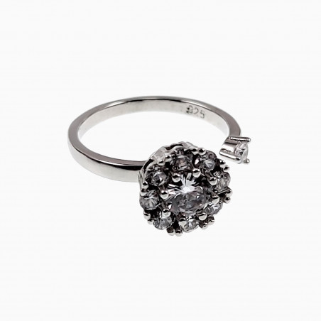 Ring Dames S925 Gerhodineerd Ring Open Ring met Roterend Zirkonia