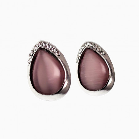 Druppelvorm Clip-on Oorbellen Dames Oorclips Paarse Cabochon Strass