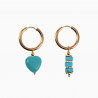 ∅18mm Oorringen met Turquoise Stenen - Verguld Stalen - Dames Oorbellen met Hart en Buis Hangers