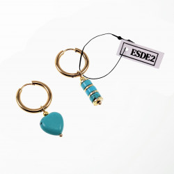 ∅18mm Oorringen met Turquoise Stenen - Verguld Stalen - Dames Oorbellen met Hart en Buis Hangers