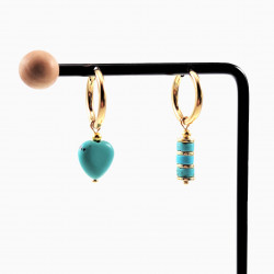 ∅18mm Oorringen met Turquoise Stenen - Verguld Stalen - Dames Oorbellen met Hart en Buis Hangers
