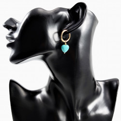 ∅18mm Oorringen met Turquoise Stenen - Verguld Stalen - Dames Oorbellen met Hart en Buis Hangers